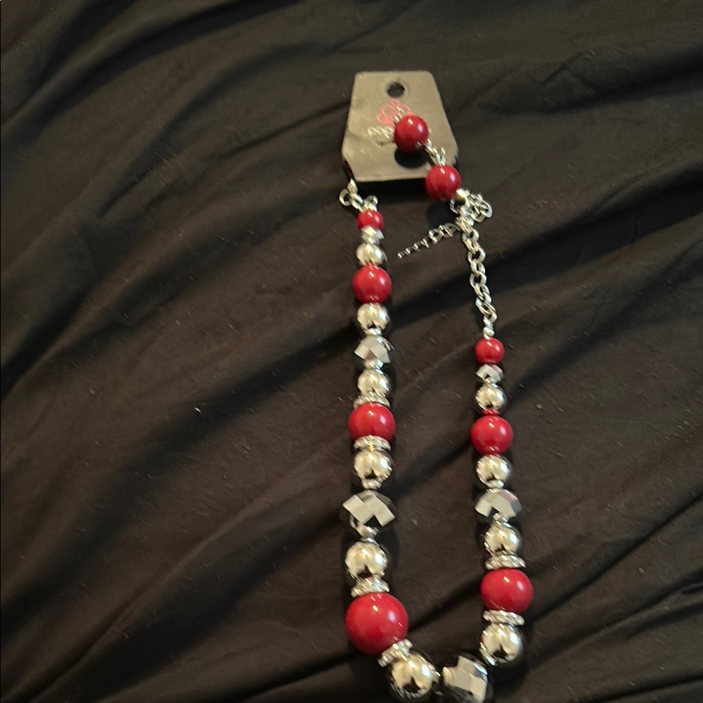 Red and Silver Sparkling Beaded Necklace